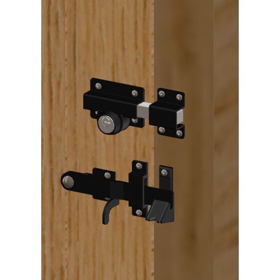 FG Double Locking Rim Throw Lock for 70mm Gate Black Plus Suffolk Latch
